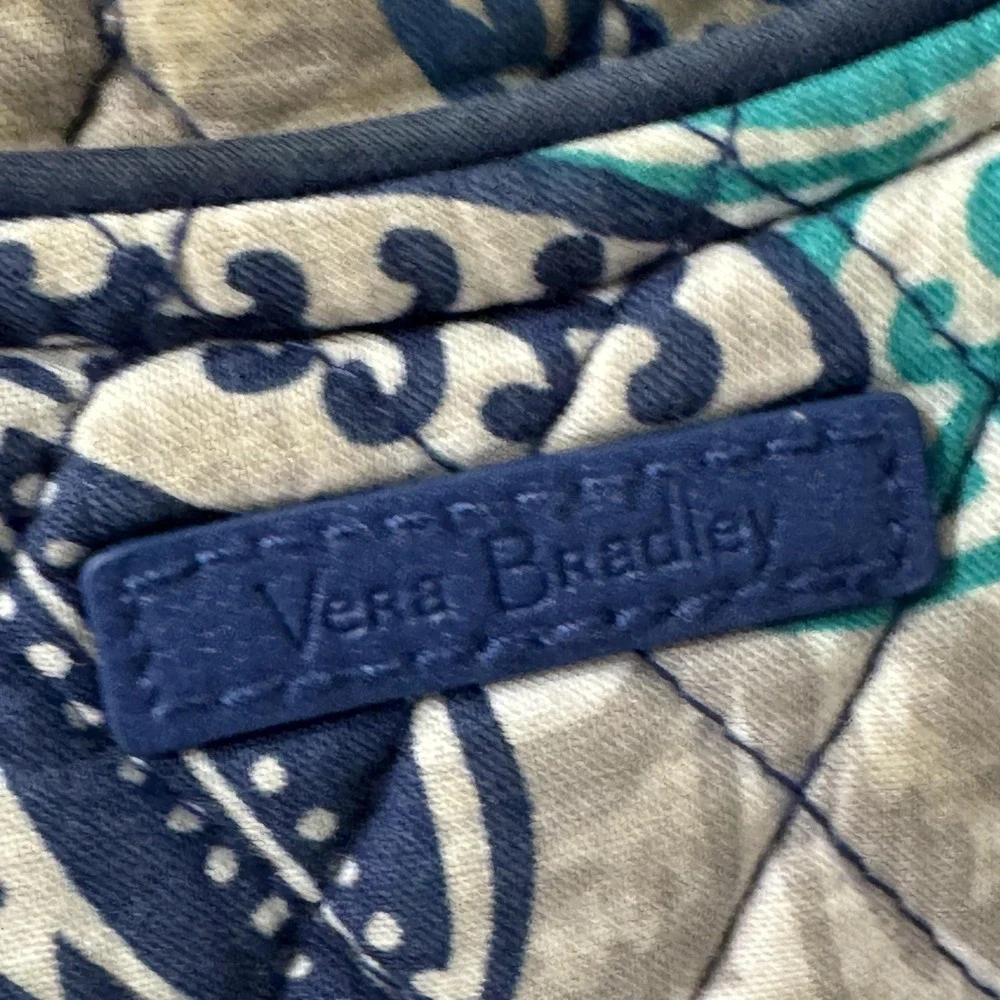 Vera Bradley Shoulder Bag Womens Medium Blue Green Floral Quilted Cotton Zip Top